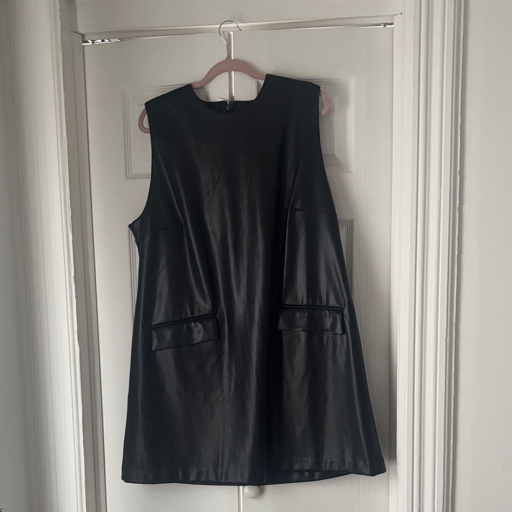 Black Sleeveless Dress - Vegan Leather